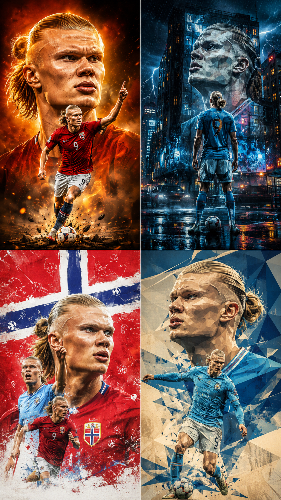 Create a premium sports poster collection inspired by legendary football icons, using a bold mix of ...